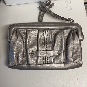 Cole Haan Leather Silver Shiny Metallic Small Magnetic Clutch Wallet